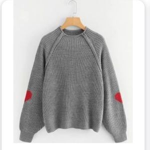 Heart and Soul Patched Knit Sweater in Grey